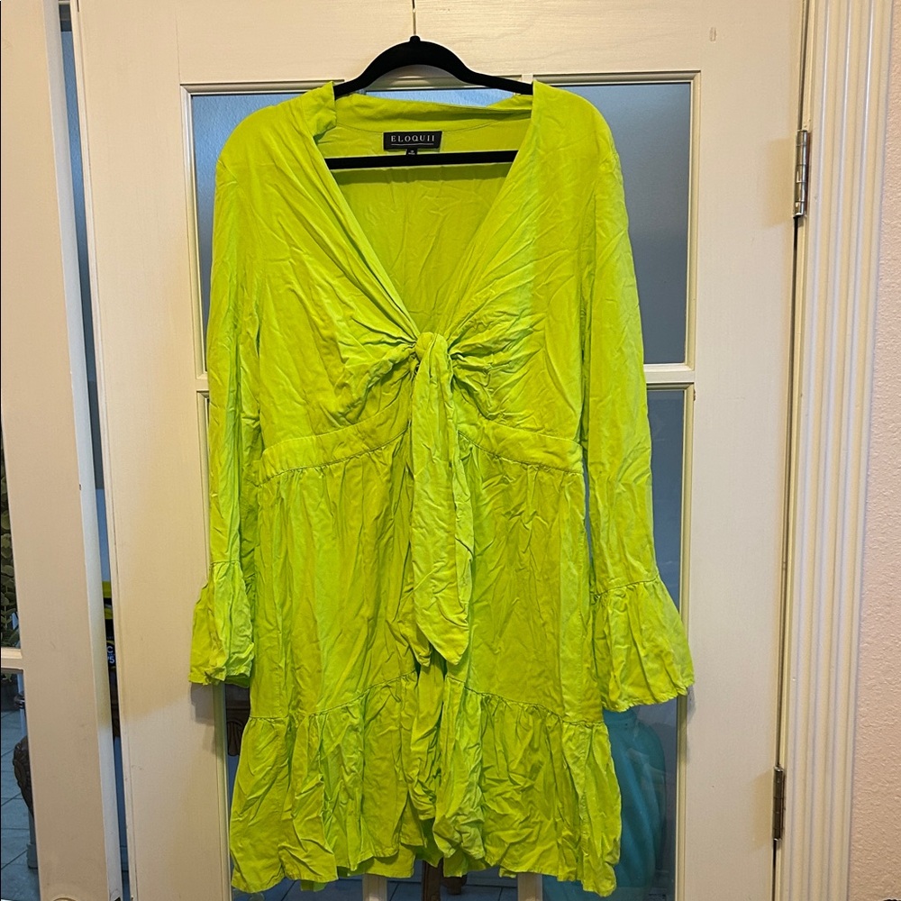 Eloquii Lime Green Dress with Tie Detail